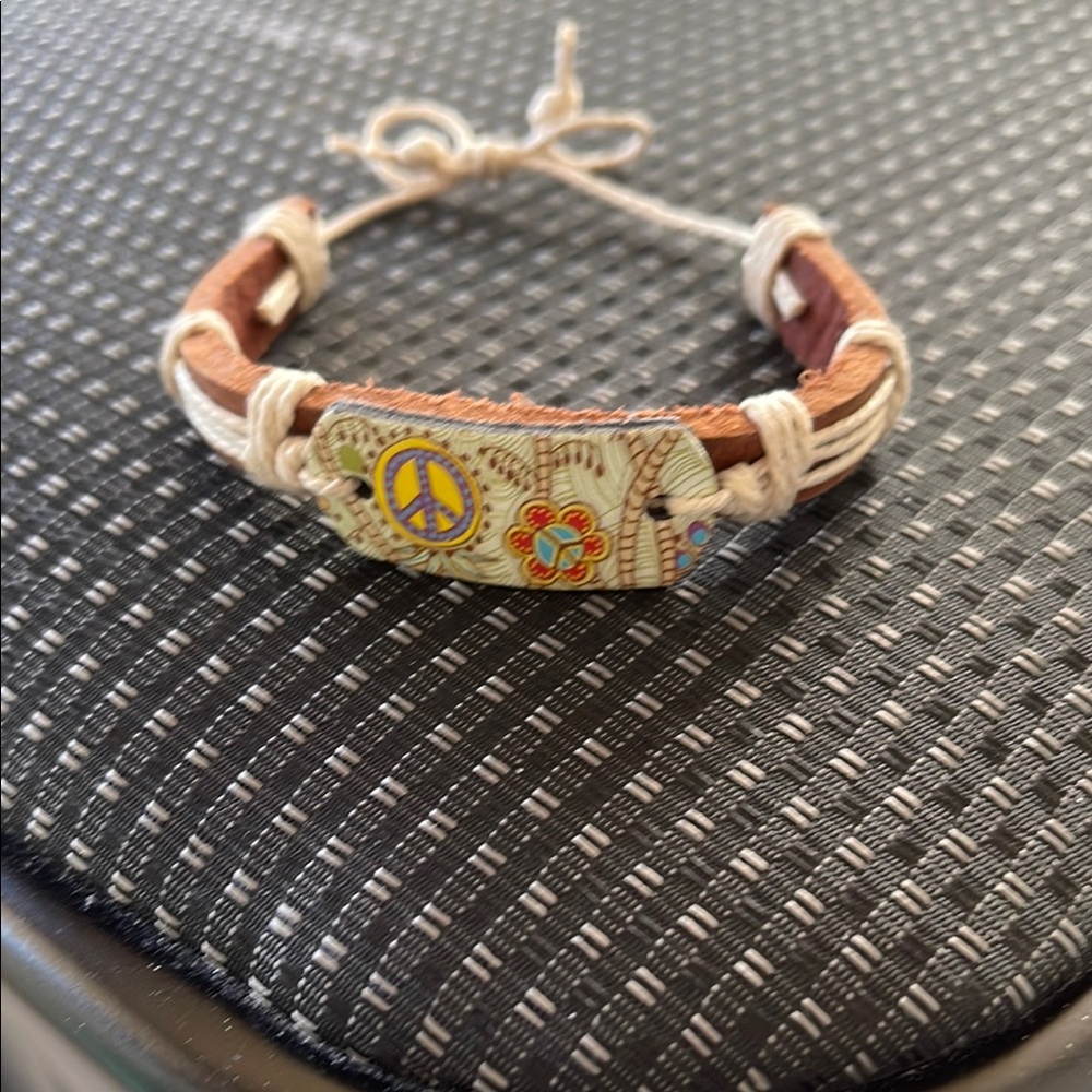 Bohemian Leather Bracelet with Peace Sign